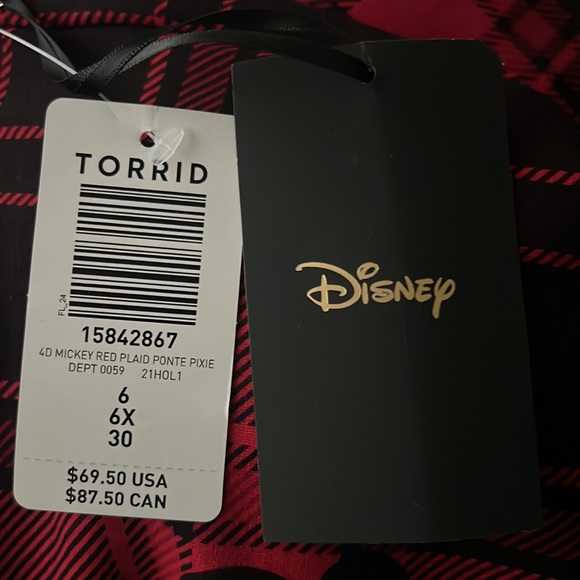 Torrid Disney Mickey Mouse Red Plaid Ponte Pixie Pants Size 6XL - Picture 4 of 4